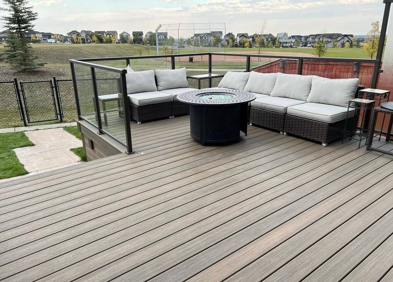 Composite deck with outdoor living furniture