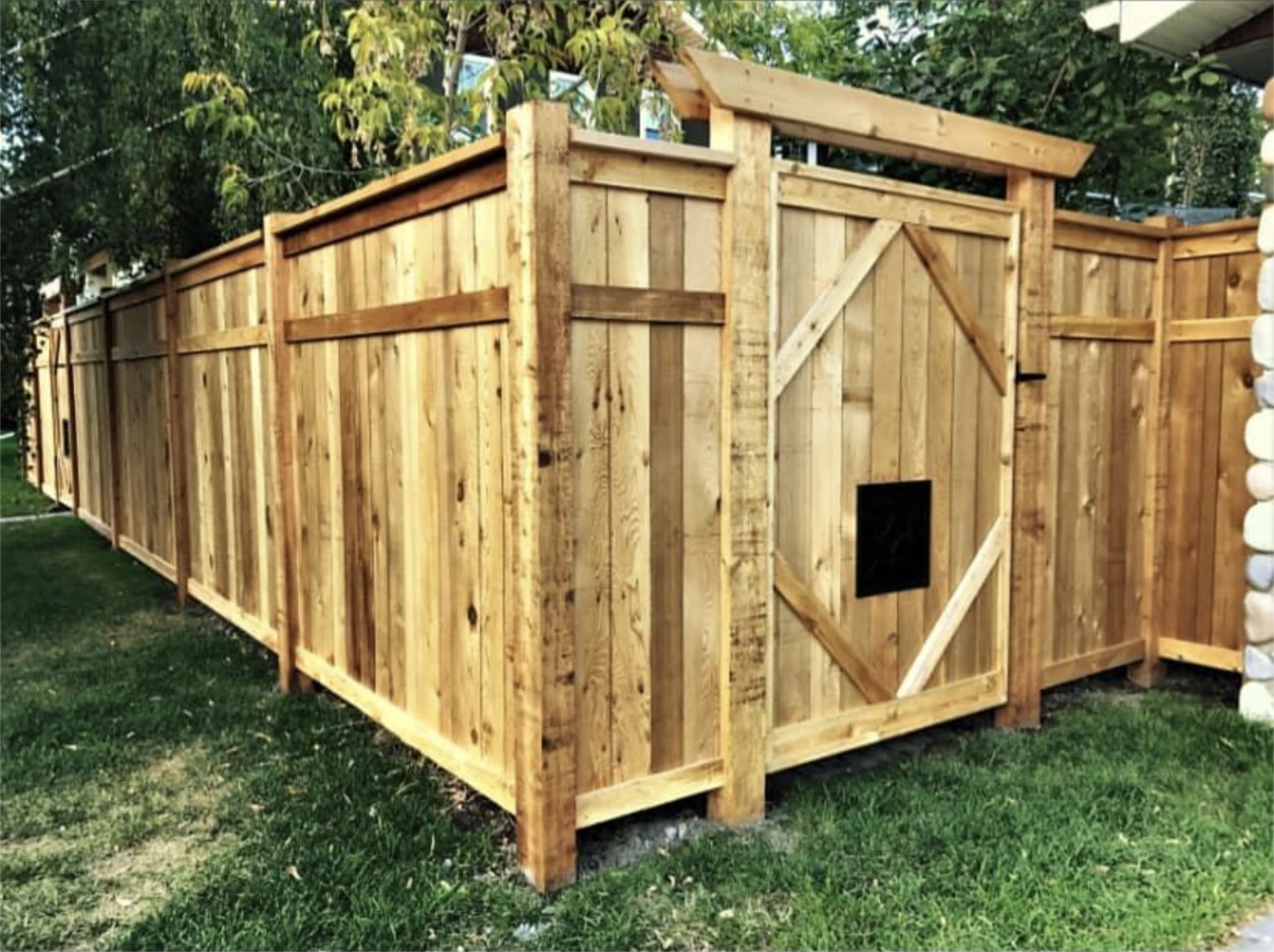 Wood privacy fence with gate